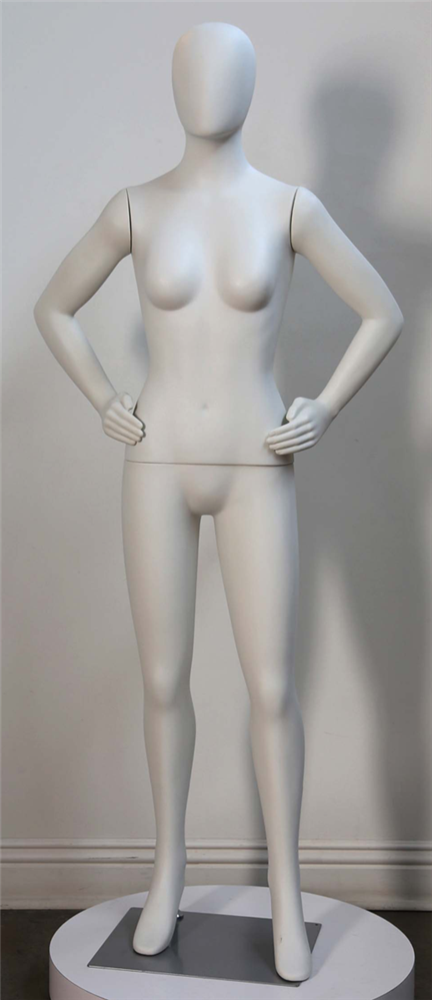 High End Unbreakable Matte White Egghead Female Mannequin Hands On Hips